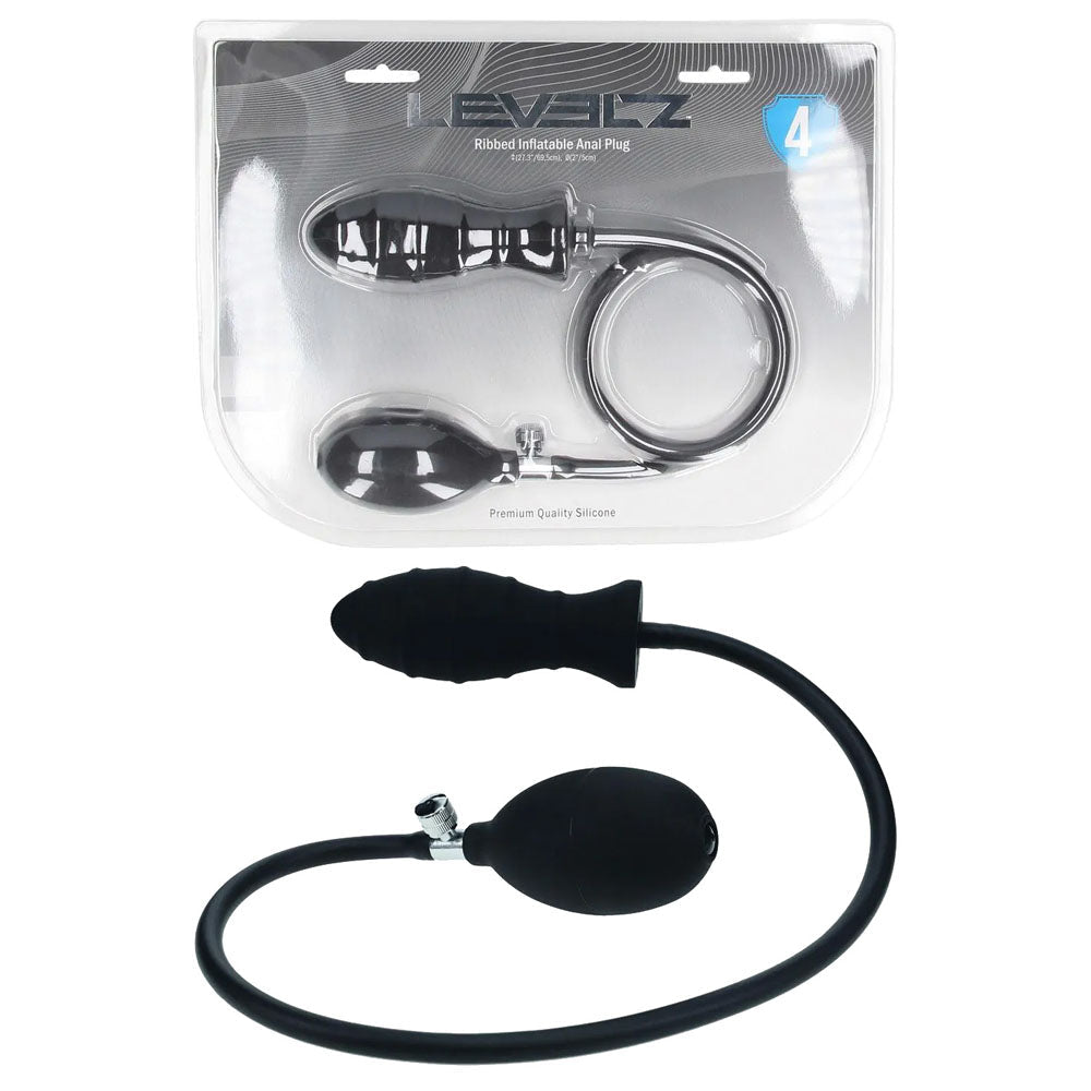LEVELZ Ribbed Inflatable Anal Plug - Black Inflatable Butt Plug - Silk and Sin