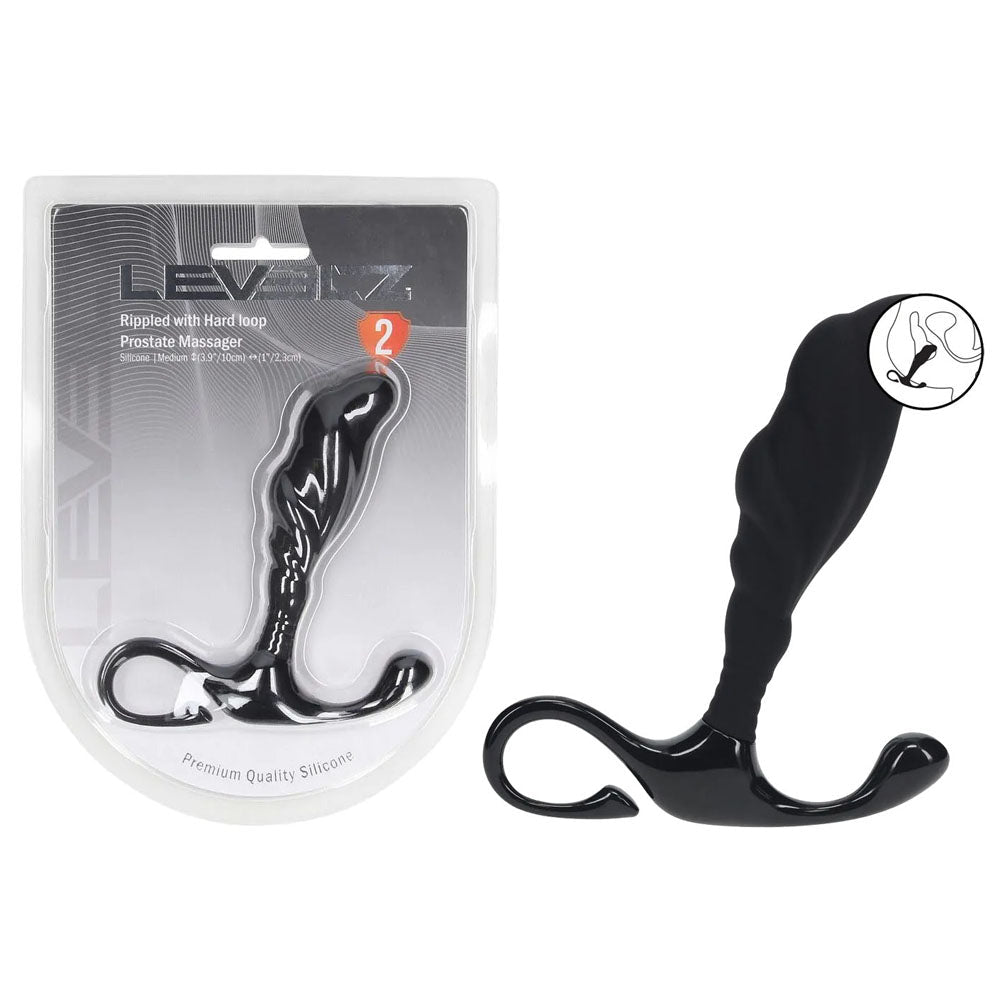 LEVELZ Rippled with Hard Loop Prostate Massager - Medium - Black Medium Prostate Massager - Silk and Sin