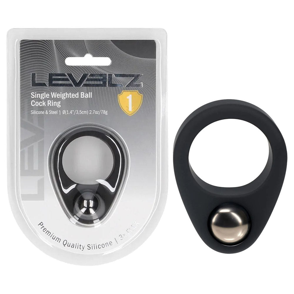 LEVELZ Single Weighted Ball Cock Ring - Black - Black Weighted Cock Ring - Silk and Sin