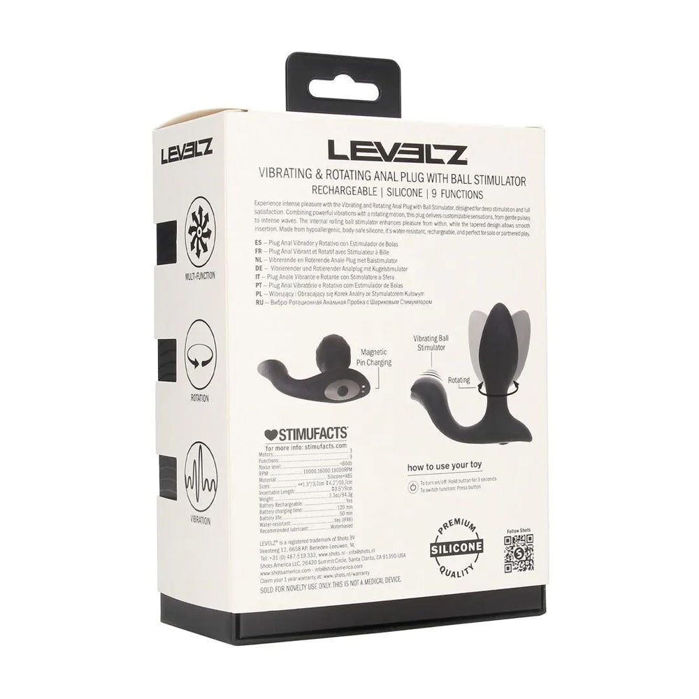 LEVELZ Vibrating & Rotating Anal Plug with Ball Stimulator - Black 10.7 cm USB Rechargeable Vibrating Butt Plug - Silk and Sin