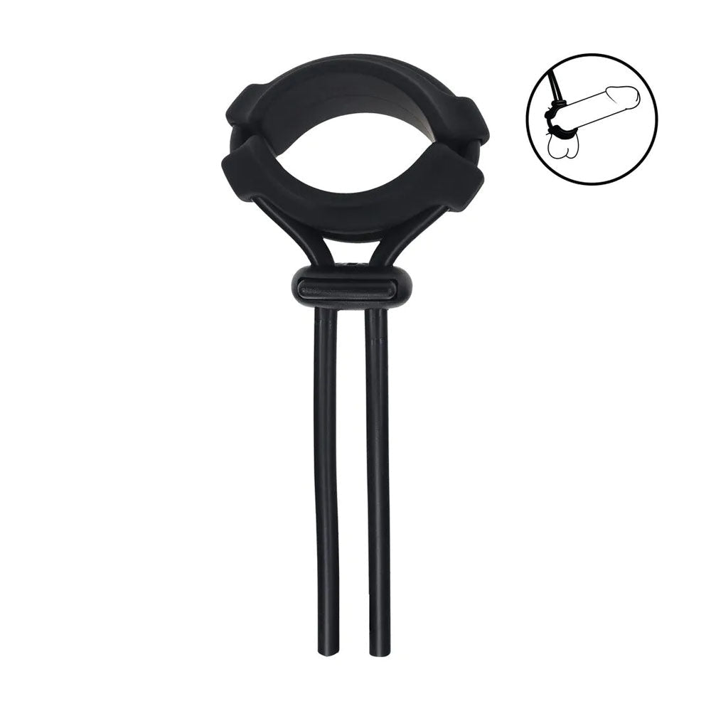 LEVELZ Wide Detachable Lasso Cock Ring - Black - Black Adjustable Cock Ring - Silk and Sin