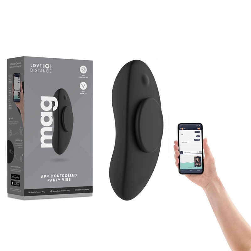 Love Distance MAG - Black Rechargeable Panty Vibrator with App Control - Silk and Sin