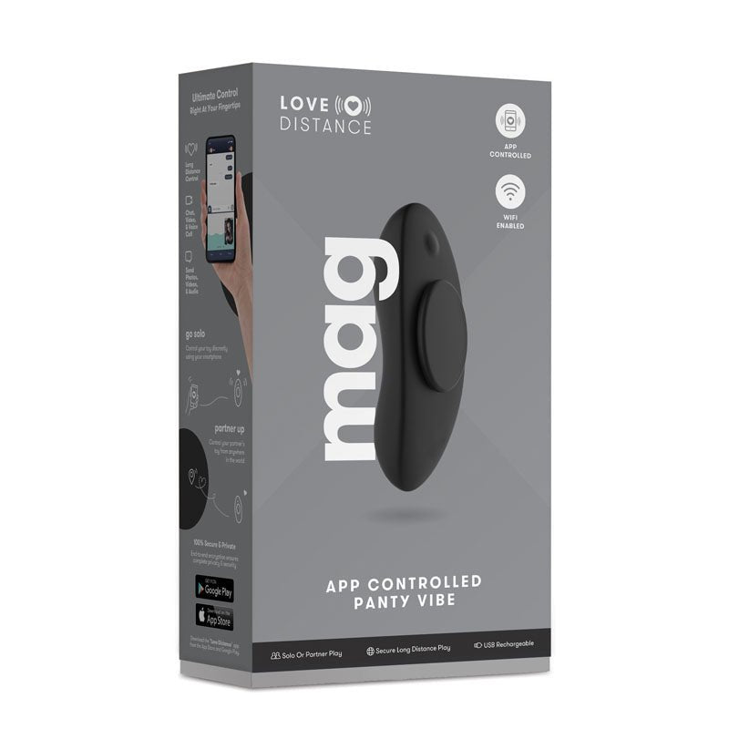 Love Distance MAG - Black Rechargeable Panty Vibrator with App Control - Silk and Sin