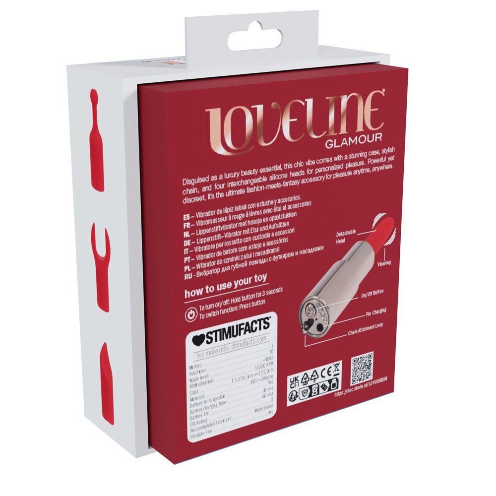 LOVELINE Diamond - Red - Red 8.3 cm USB Rechargeable Lipstick Vibrator - silkandsin