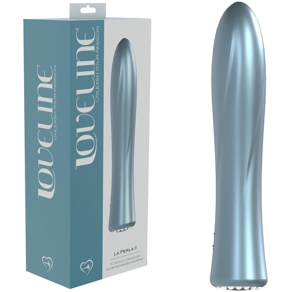 LOVELINE La Perla II - Blue - Pearlescent Blue 19.2 cm USB Rechargeable Vibrator - Silk and Sin