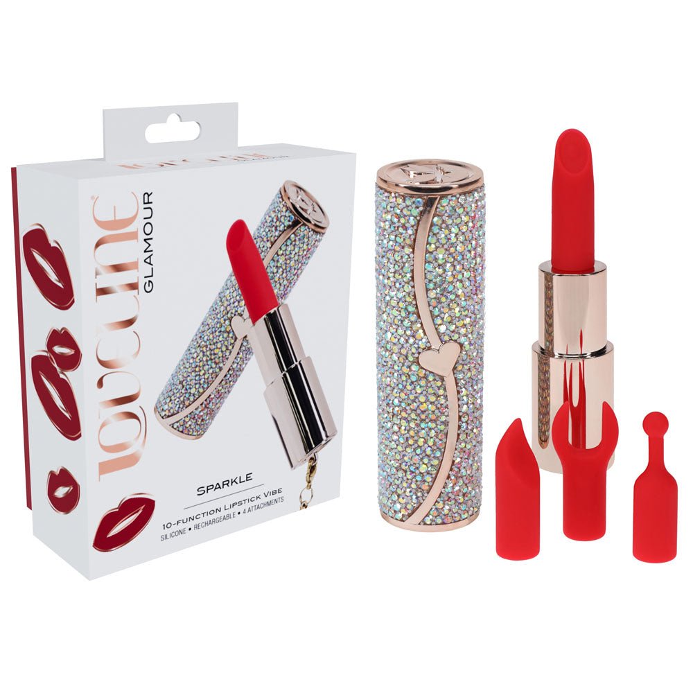 LOVELINE Sparkle - Red 8.3 cm USB Rechargeable Lipstick Vibrator - silkandsin