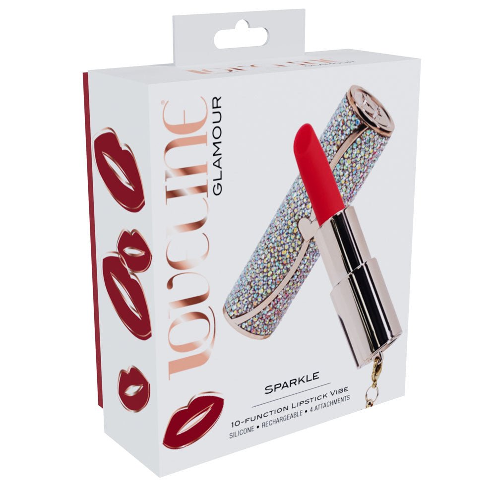 LOVELINE Sparkle - Red 8.3 cm USB Rechargeable Lipstick Vibrator - silkandsin