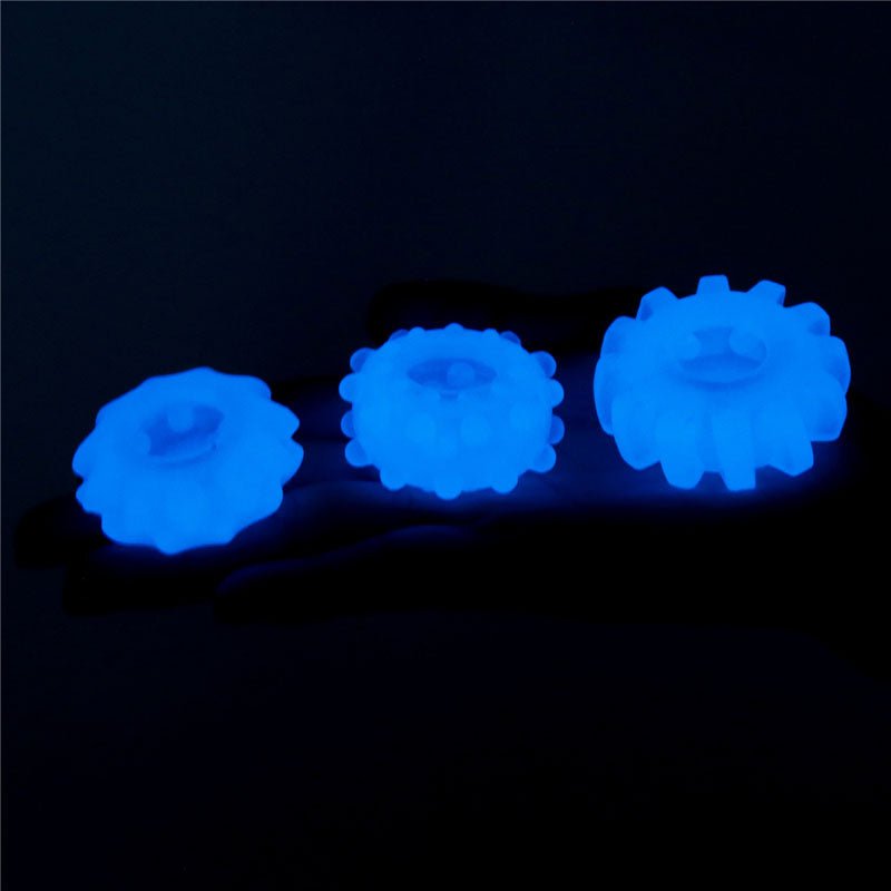 Lumino Play Penis Rings 3 Pack - Glow in the Dark Blue Cock Rings - Set of 3 - Silk and Sin