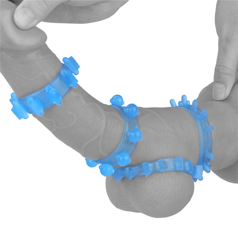 Lumino Play Penis Rings 4 Pack - Glow in the Dark Blue Cock Rings - Set of 4 - Silk and Sin