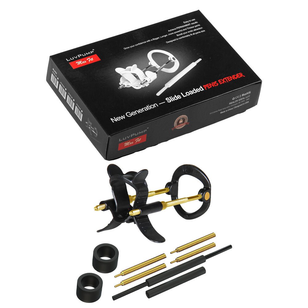 LuvPump Max Fit Luxury Penis Extender - Black - Black Penis Extender Kit - silkandsin