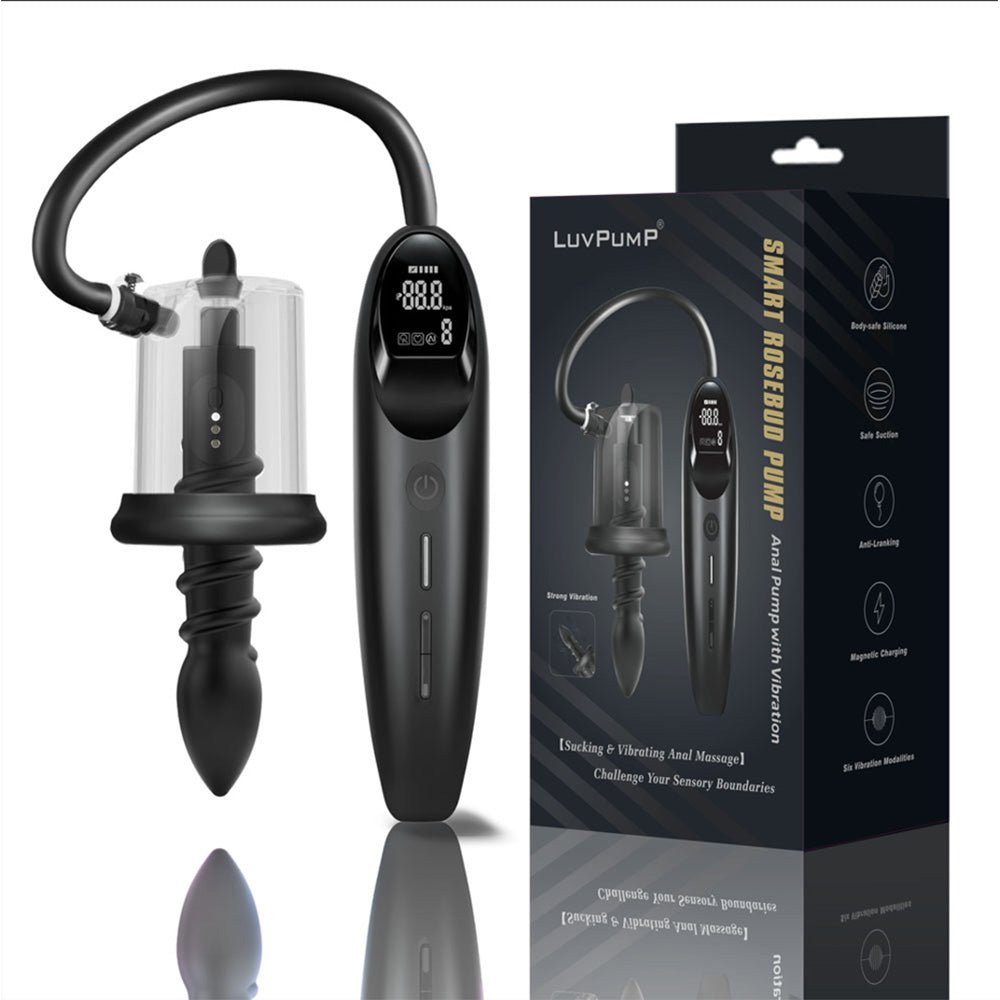 LuvPump RosCup Pro Smart Rosebud Pump - Black USB Rechargeable Anal Pump with Vibrating Probe - silkandsin