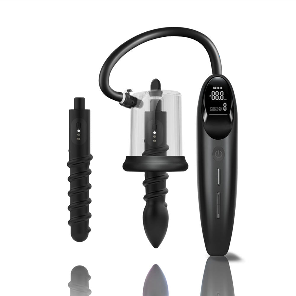 LuvPump RosCup Pro Smart Rosebud Pump - Black USB Rechargeable Anal Pump with Vibrating Probe - silkandsin