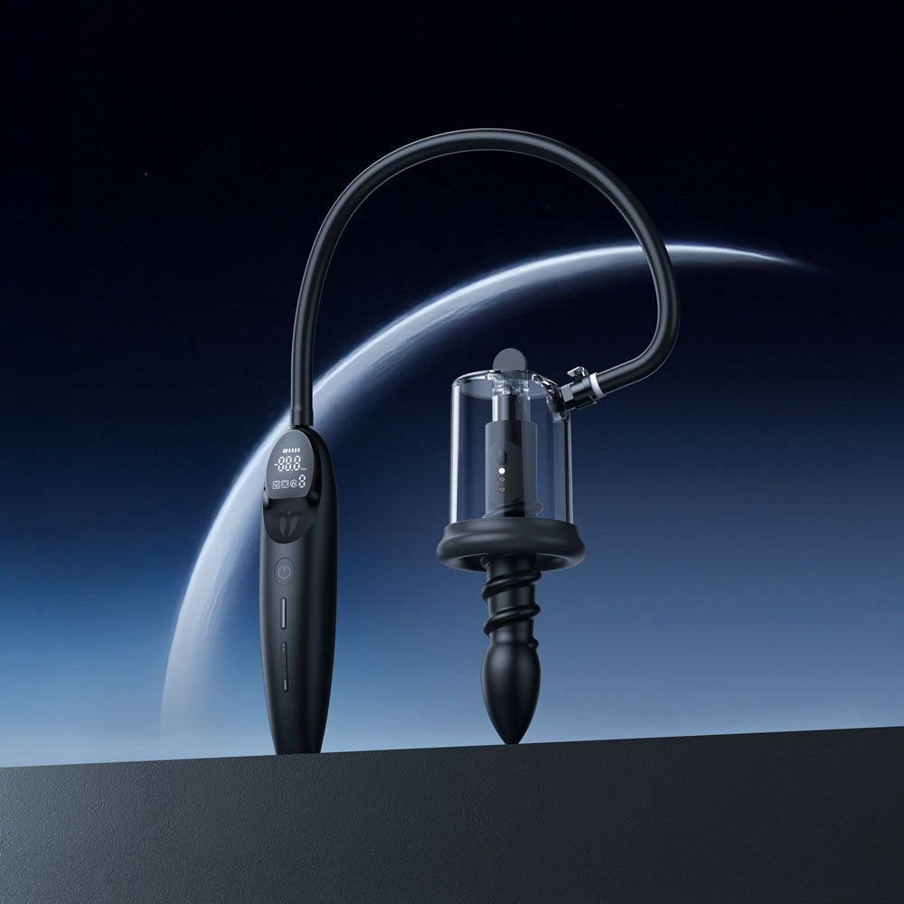 LuvPump RosCup Pro Smart Rosebud Pump - Black USB Rechargeable Anal Pump with Vibrating Probe - silkandsin
