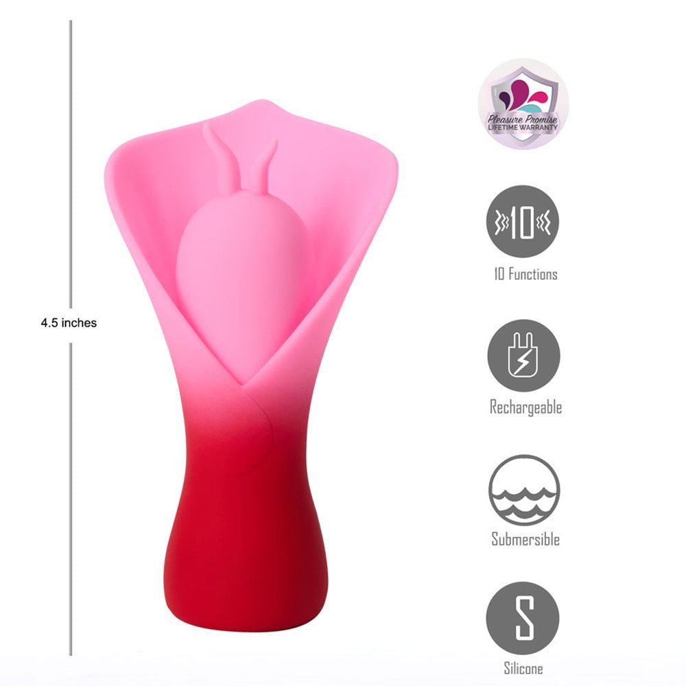 Maia MINA - Red - Red/Pink USB Rechargeable Fluttering Flower Stimulator - Silk and Sin