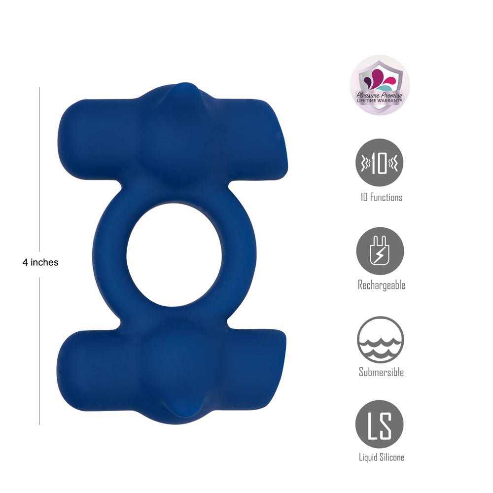 Maia RONAN - Blue - Blue USB Rechargeable Dual Vibrating Cock Ring - Silk and Sin