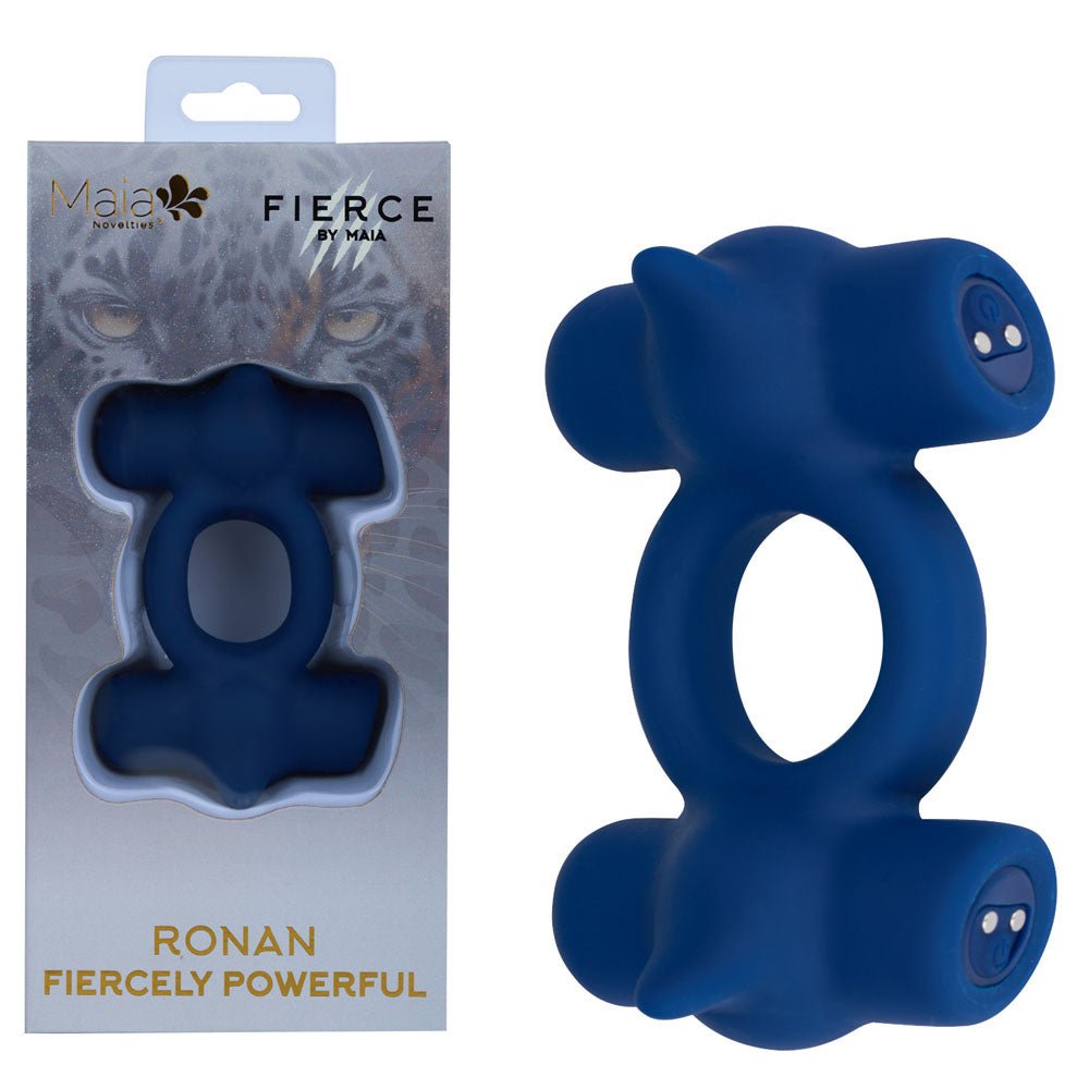 Maia RONAN - Blue - Blue USB Rechargeable Dual Vibrating Cock Ring - Silk and Sin