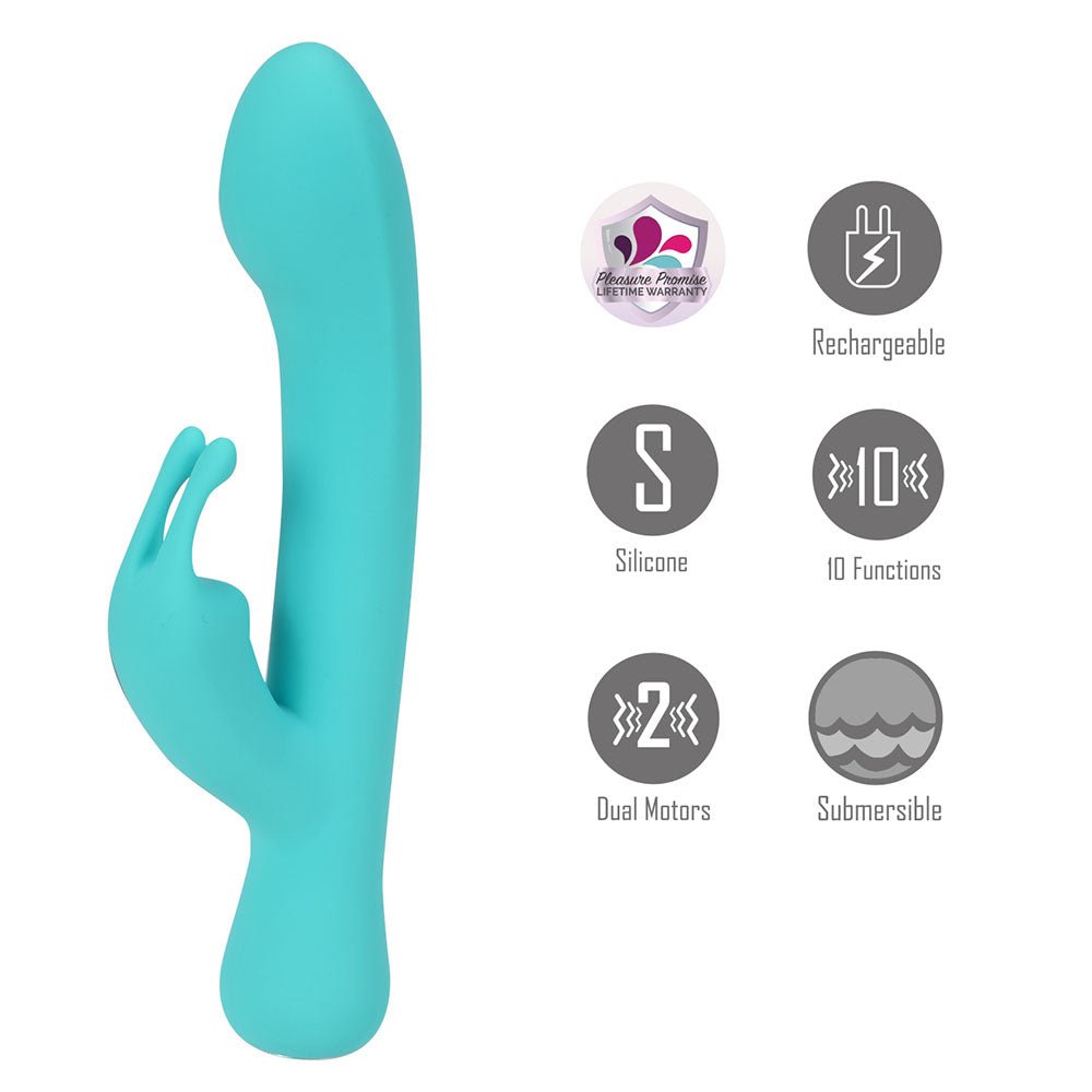 Maia ZARA - Teal - Teal 17.1 cm USB Rechargeable Rabbit Vibrator - Silk and Sin