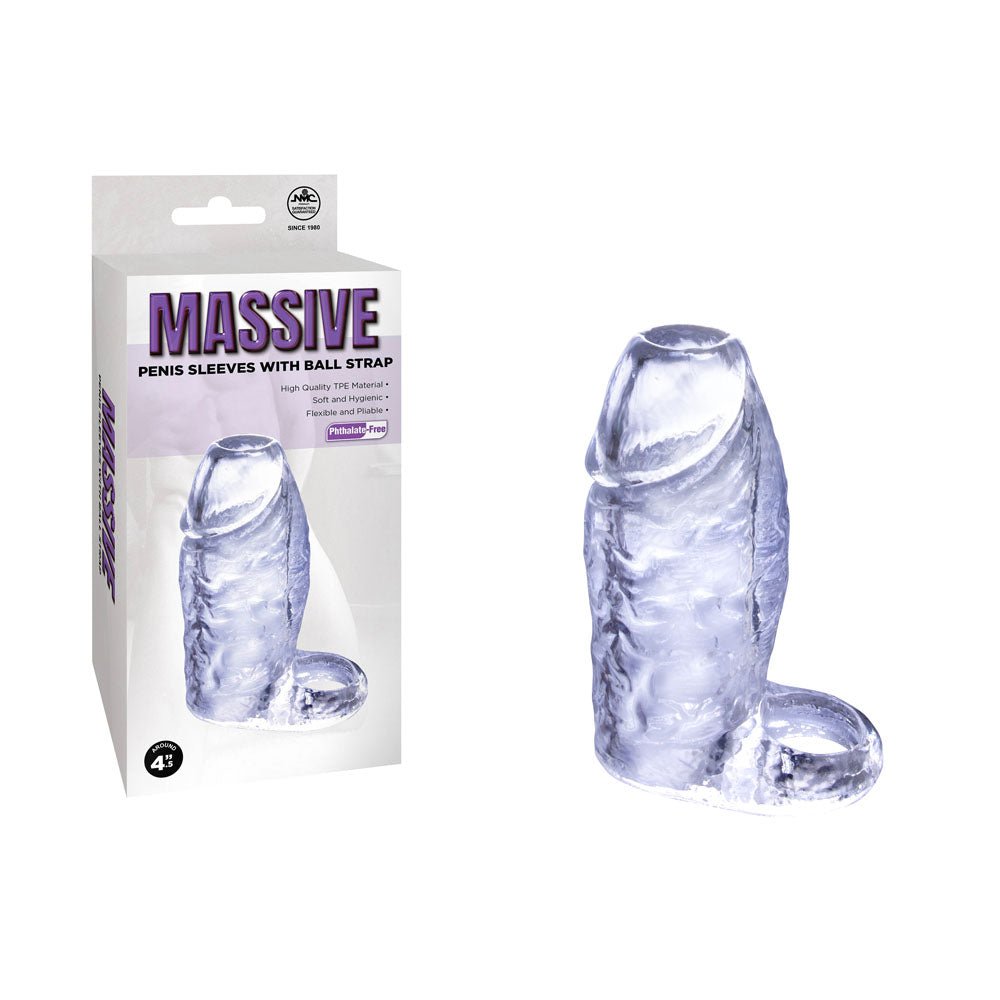 Massive Penis Sleeve with Ball Strap - Clear Penis Enlarger Sleeve - Silk and Sin