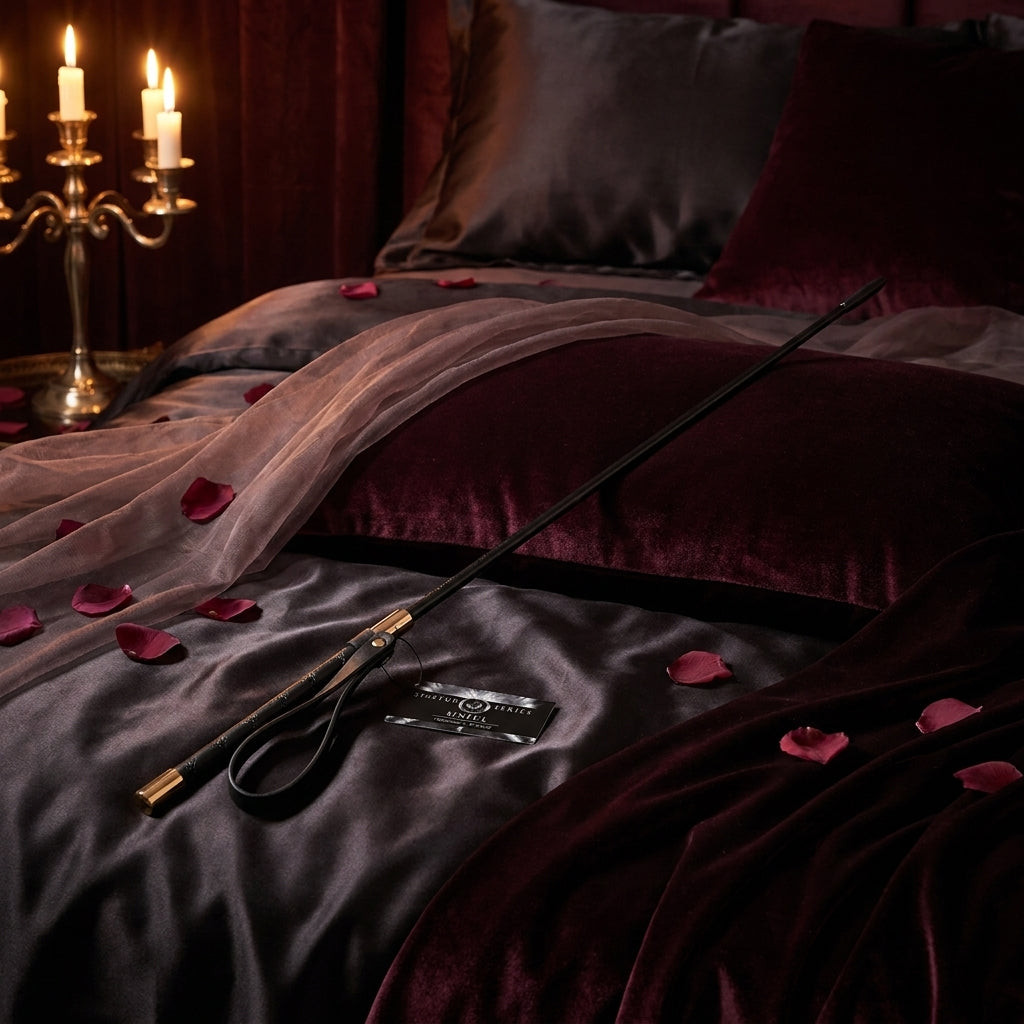 Master Series Sinful Impact Cane - Black Plastic Cane Whip - Silk and Sin
