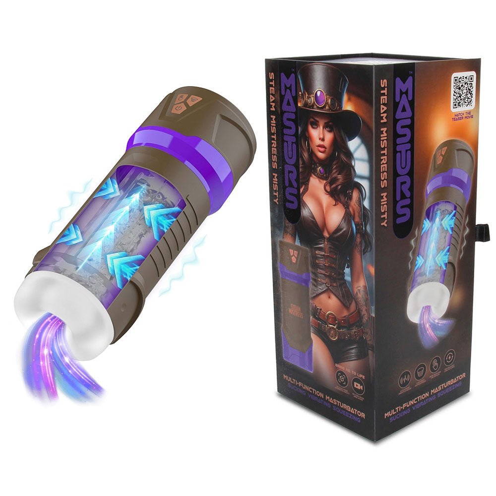 MASTURS Misty - USB Rechargeable Sucking, Vibrating & Squeezing Auto Stroker with Augmented Reality - Silk and Sin