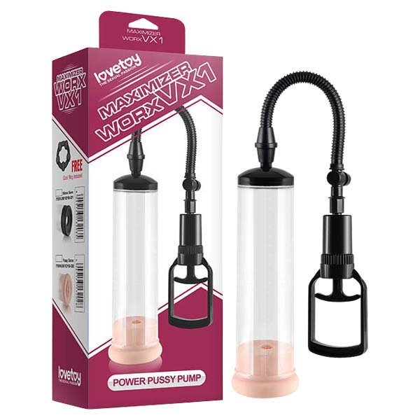 Maximizer Worx VX1 - Pussy Pump - Clear Penis Pump with Vagina Sleeve & Cock Ring - Silk and Sin