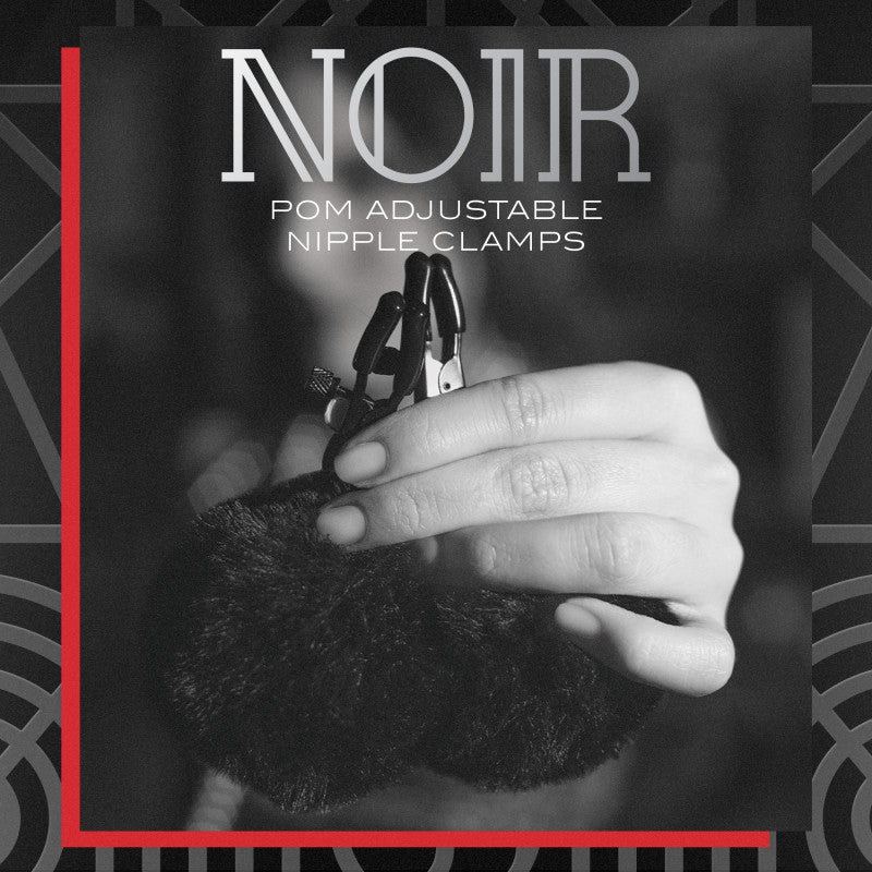 Noir Pom Adjustable Nipple Clamps - Black Furry Nipple Clamps - Silk and Sin