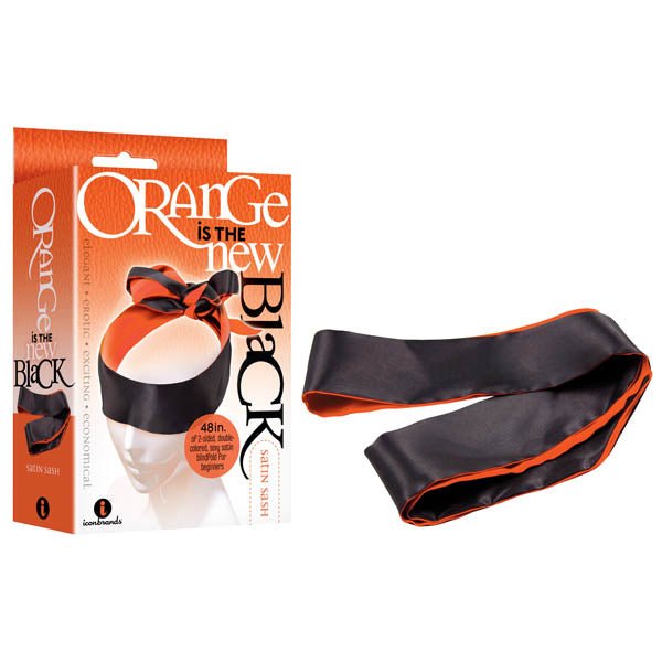 Orange Is The New Black - Satin Sash - Black/Orange Blindfold - Silk and Sin