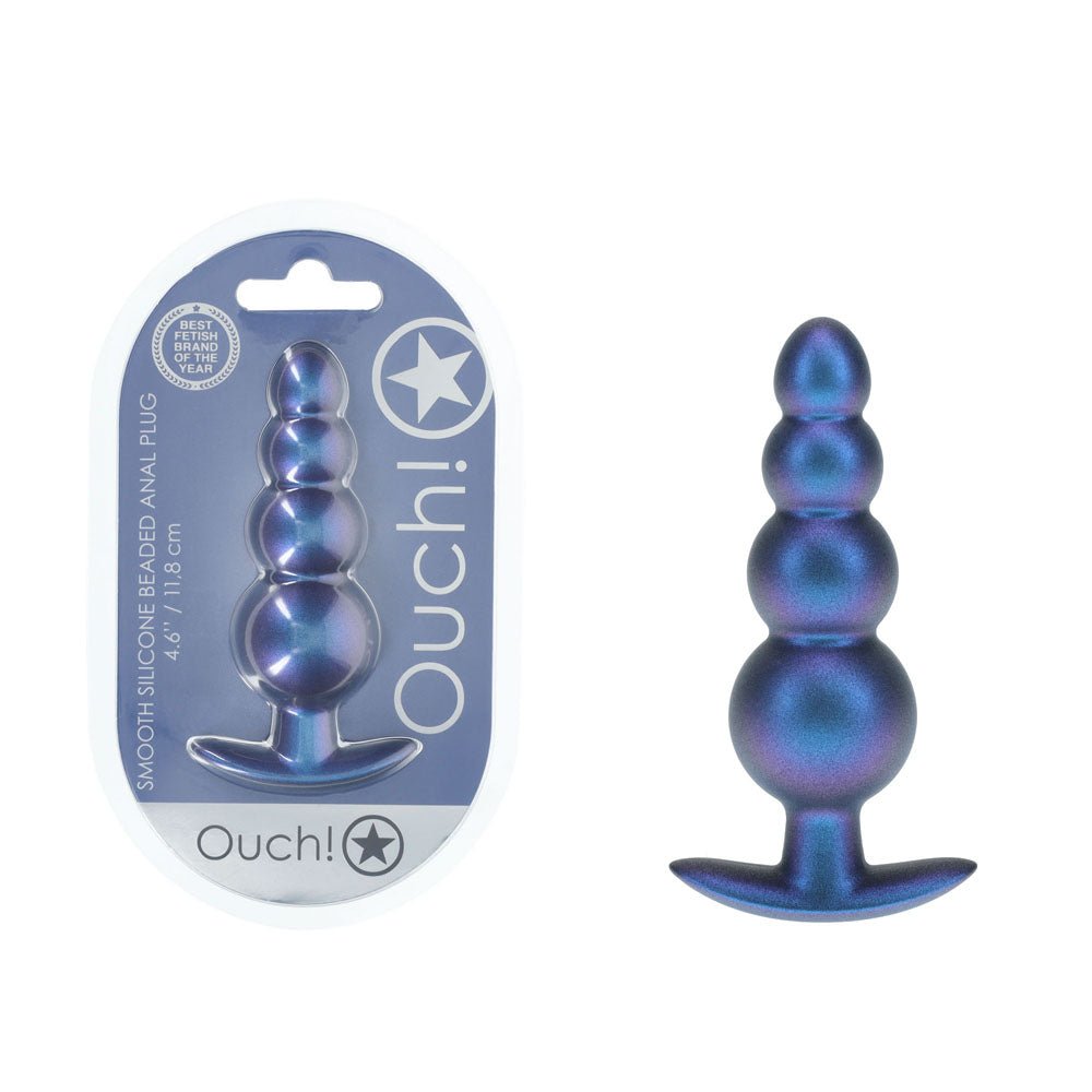 OUCH! Beaded Anal Plug - Metallic Blue - Metallic Blue 11.7 cm Butt Plug - Silk and Sin