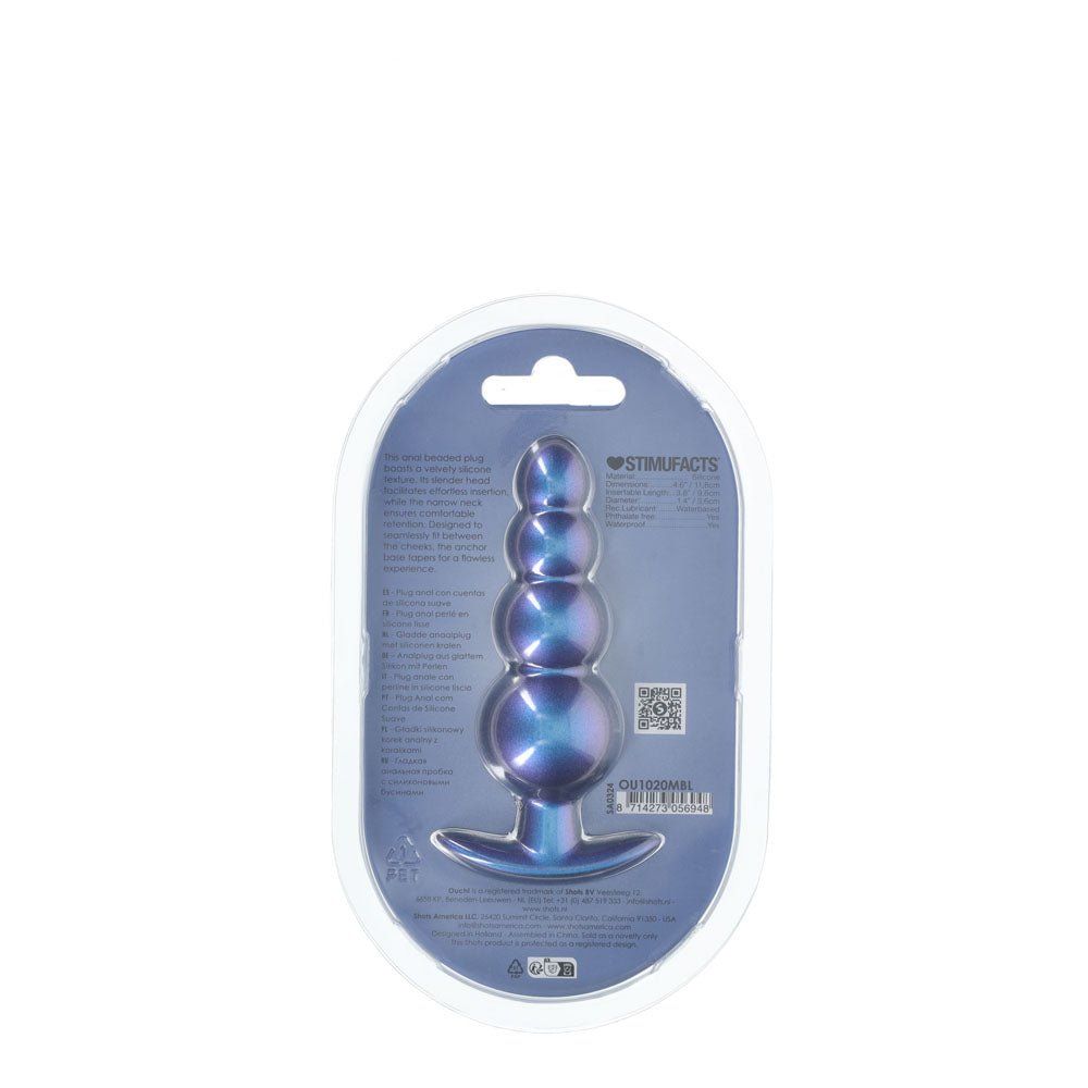 OUCH! Beaded Anal Plug - Metallic Blue - Metallic Blue 11.7 cm Butt Plug - Silk and Sin