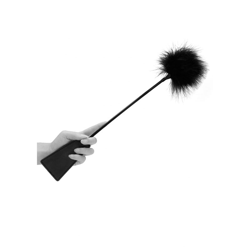 OUCH! Black & White Crop with Feather Tickler - Black 44 cm Feather Crop - silkandsin