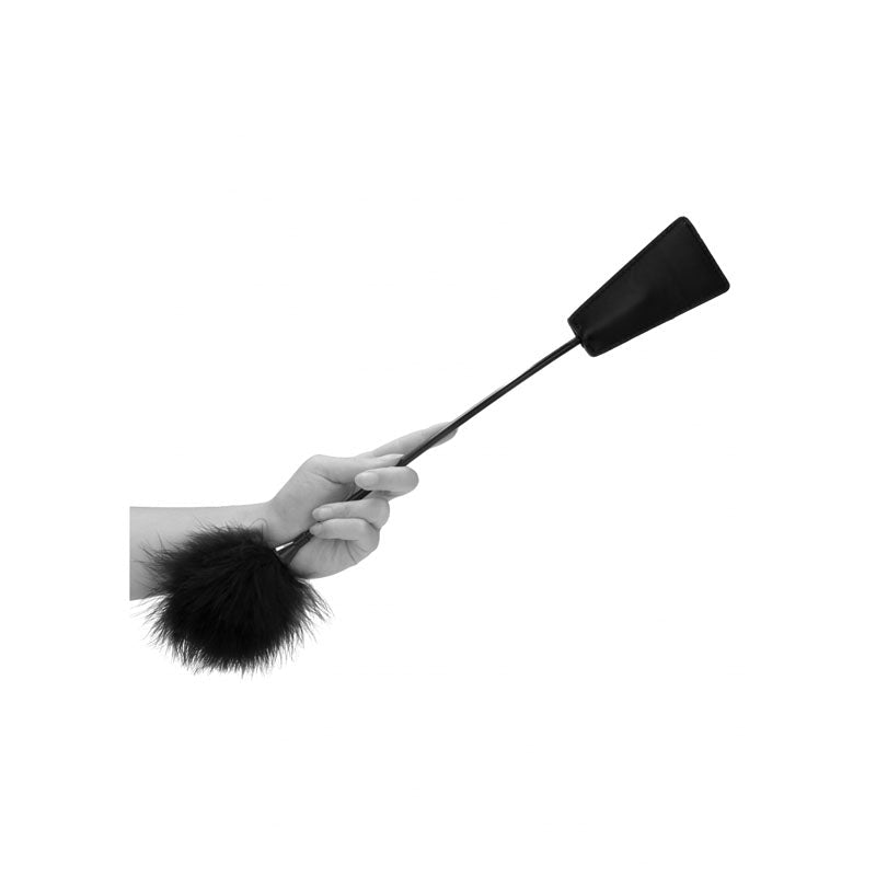 OUCH! Black & White Crop with Feather Tickler - Black 44 cm Feather Crop - silkandsin