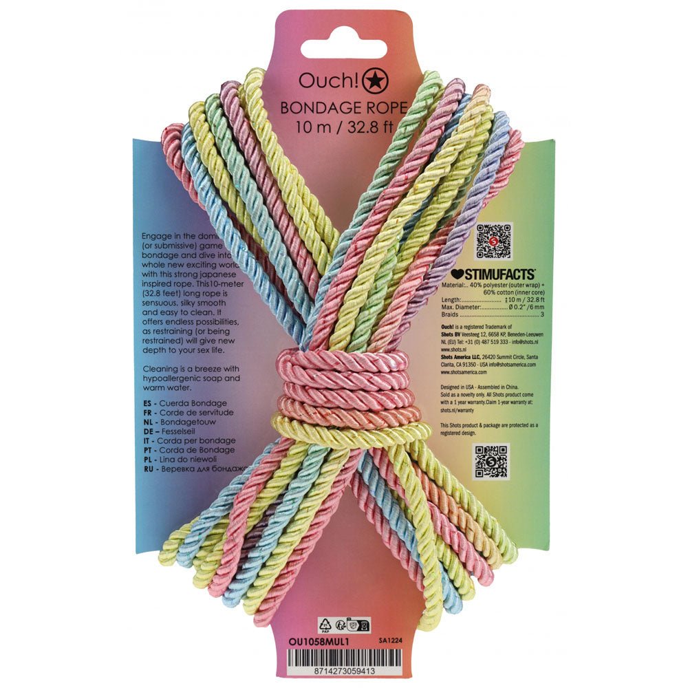 OUCH! Bondage Rope - 10 M - Multicolour 1 - Multicoloured Nylon Bondage Rope - 10 metre Length - Silk and Sin