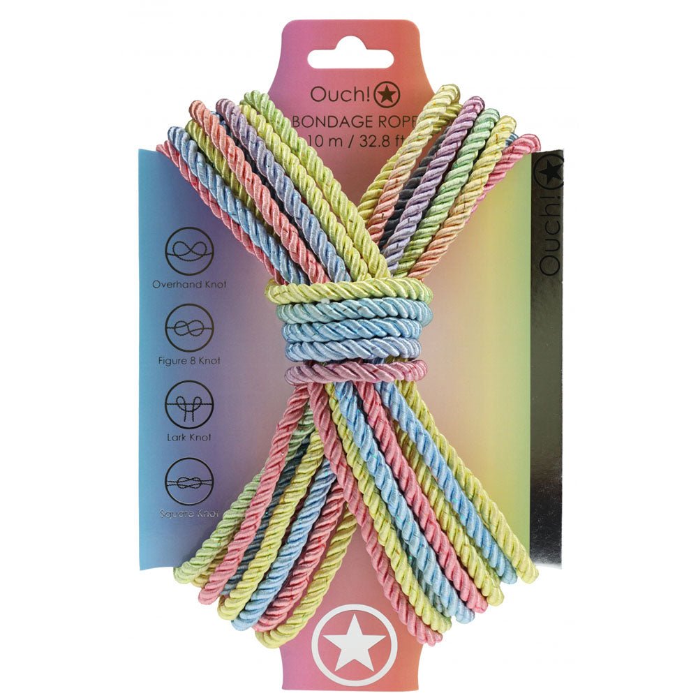 OUCH! Bondage Rope - 10 M - Multicolour 1 - Multicoloured Nylon Bondage Rope - 10 metre Length - Silk and Sin