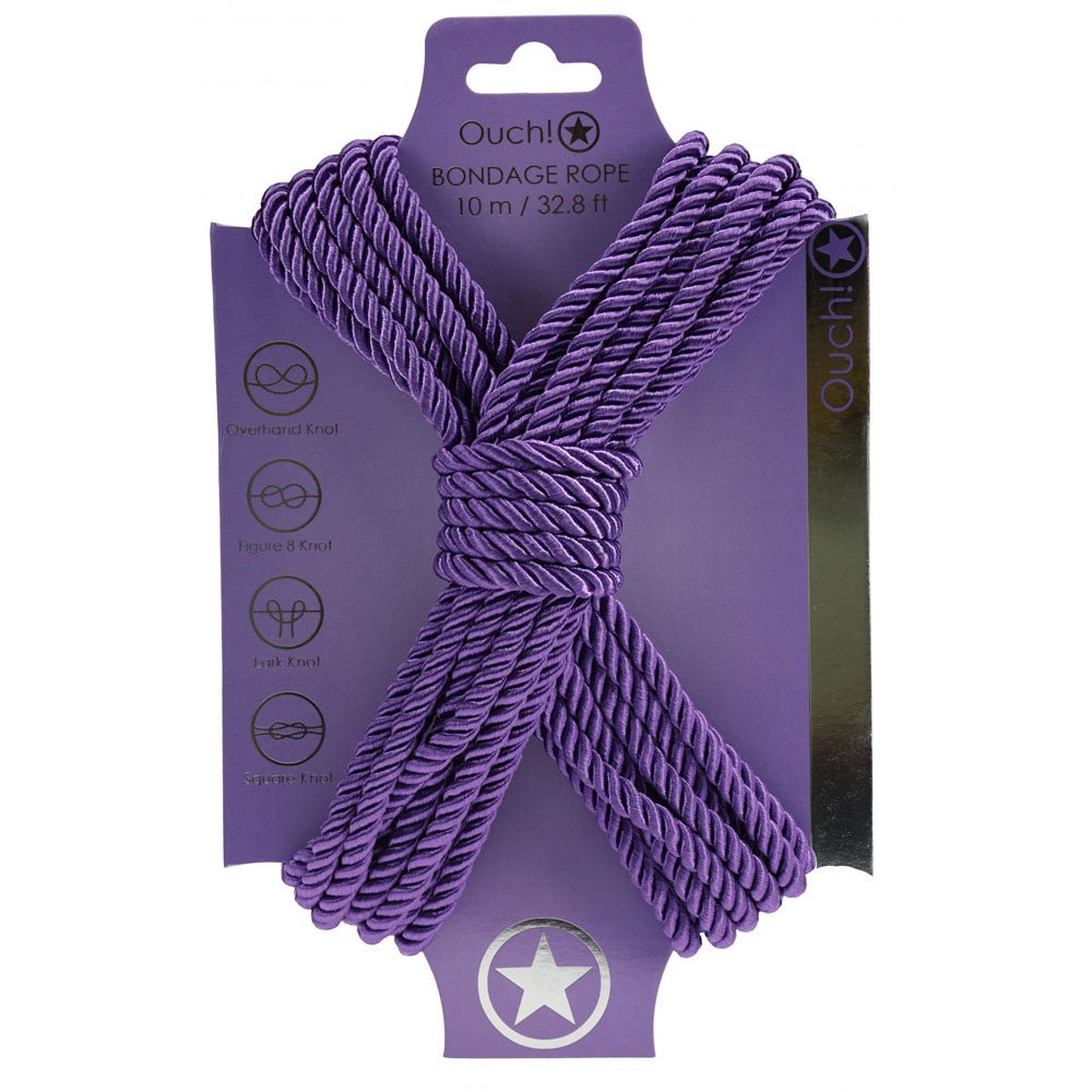 OUCH! Bondage Rope - 10 M - Purple - Purple Nylon Bondage Rope - 10 metre Length - Silk and Sin