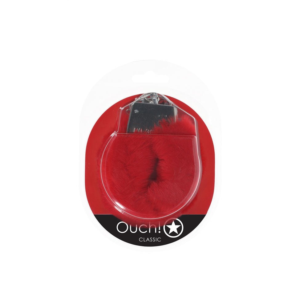 OUCH! Classic Fluffy Cuffs - Red - Red Fluffy Restraints - silkandsin