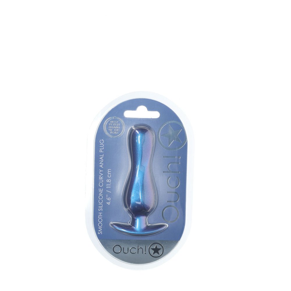 OUCH! Curvy Anal Plug - Metallic Blue - Metallic Blue 11.7 cm Butt Plug - Silk and Sin
