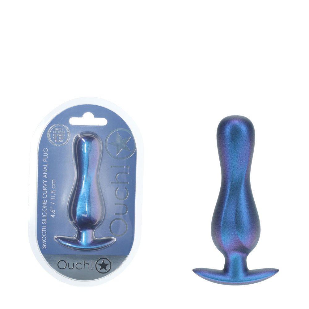 OUCH! Curvy Anal Plug - Metallic Blue - Metallic Blue 11.7 cm Butt Plug - Silk and Sin