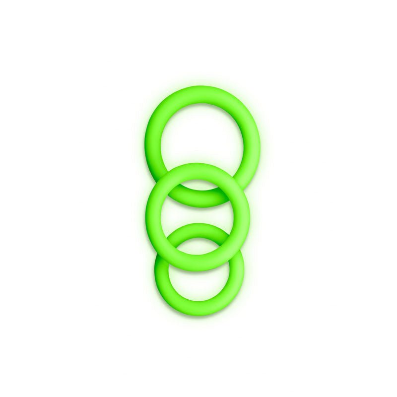 OUCH! Glow In The Dark Cock Ring Set - Glow in Dark Cock Rings - Set of 3 Sizes - silkandsin