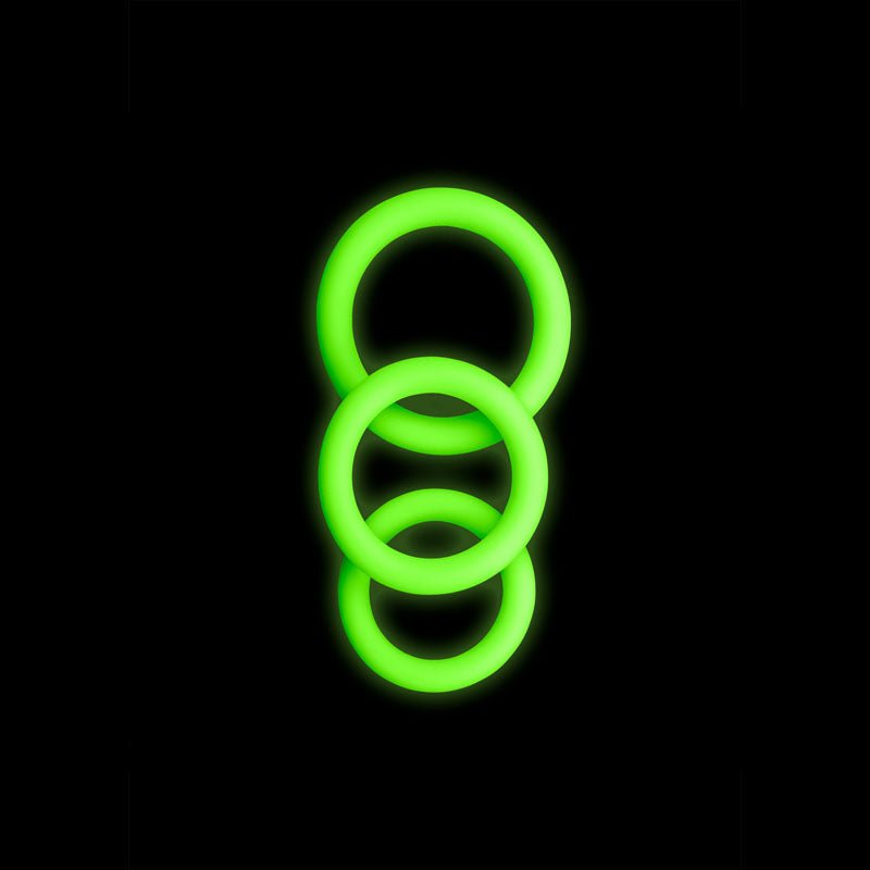 OUCH! Glow In The Dark Cock Ring Set - Glow in Dark Cock Rings - Set of 3 Sizes - silkandsin