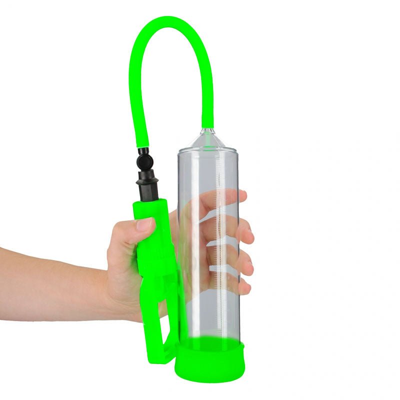 OUCH! Glow In The Dark Comfort Beginner Pump - Clear/Glow Penis Pump - silkandsin