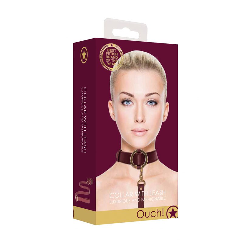 OUCH! Halo - Collar With Leash - Burgundy Restraint - silkandsin