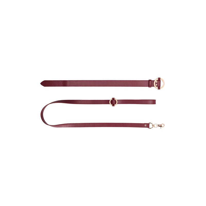 OUCH! Halo - Collar With Leash - Burgundy Restraint - silkandsin