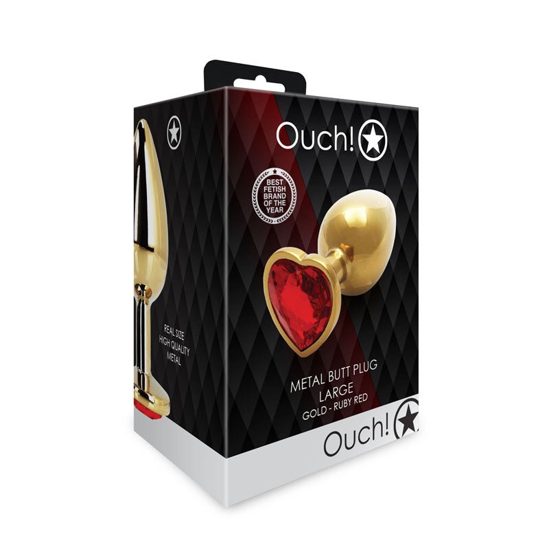 OUCH! Heart Gem Gold Butt Plug - Large - Gold 9.3 cm Large Butt Plug with Heart Gem Base - silkandsin