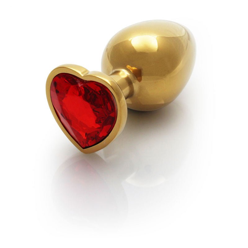 OUCH! Heart Gem Gold Butt Plug - Large - Gold 9.3 cm Large Butt Plug with Heart Gem Base - silkandsin