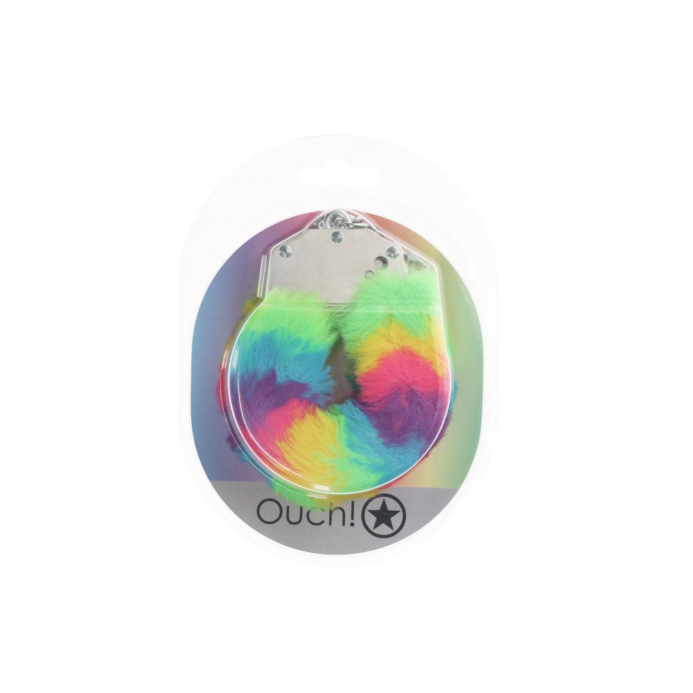 OUCH! Heavy-Duty Fluffy Cuffs - Multicolour 1 - Multicoloured Fluffy Restraints - Silk and Sin