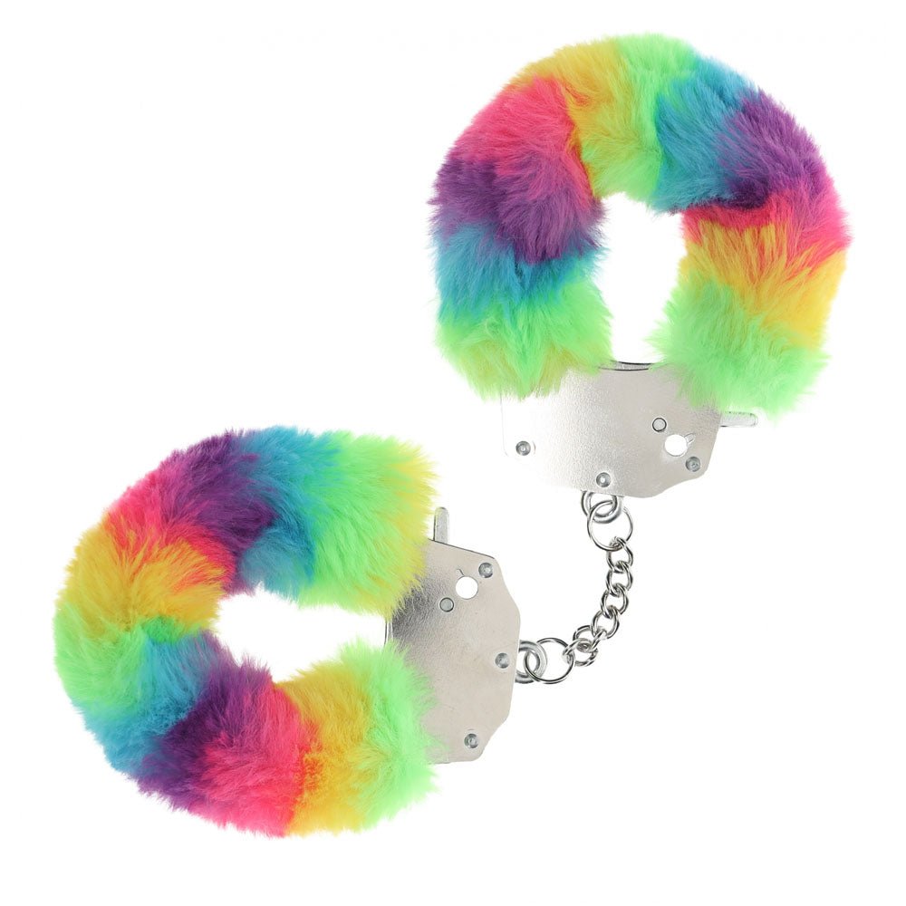 OUCH! Heavy-Duty Fluffy Cuffs - Multicolour 1 - Multicoloured Fluffy Restraints - Silk and Sin