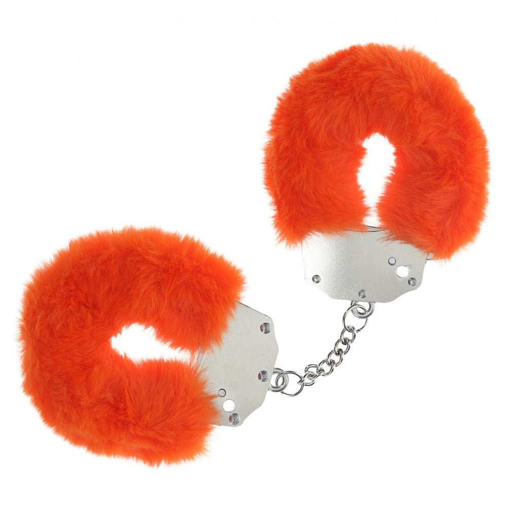 OUCH! Heavy-Duty Fluffy Cuffs - Orange - Orange Fluffy Restraints - Silk and Sin