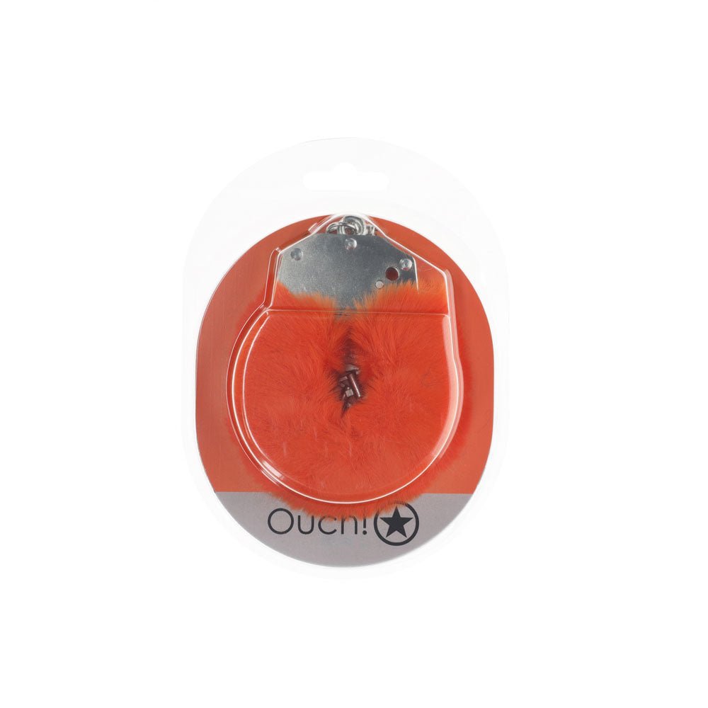 OUCH! Heavy-Duty Fluffy Cuffs - Orange - Orange Fluffy Restraints - Silk and Sin