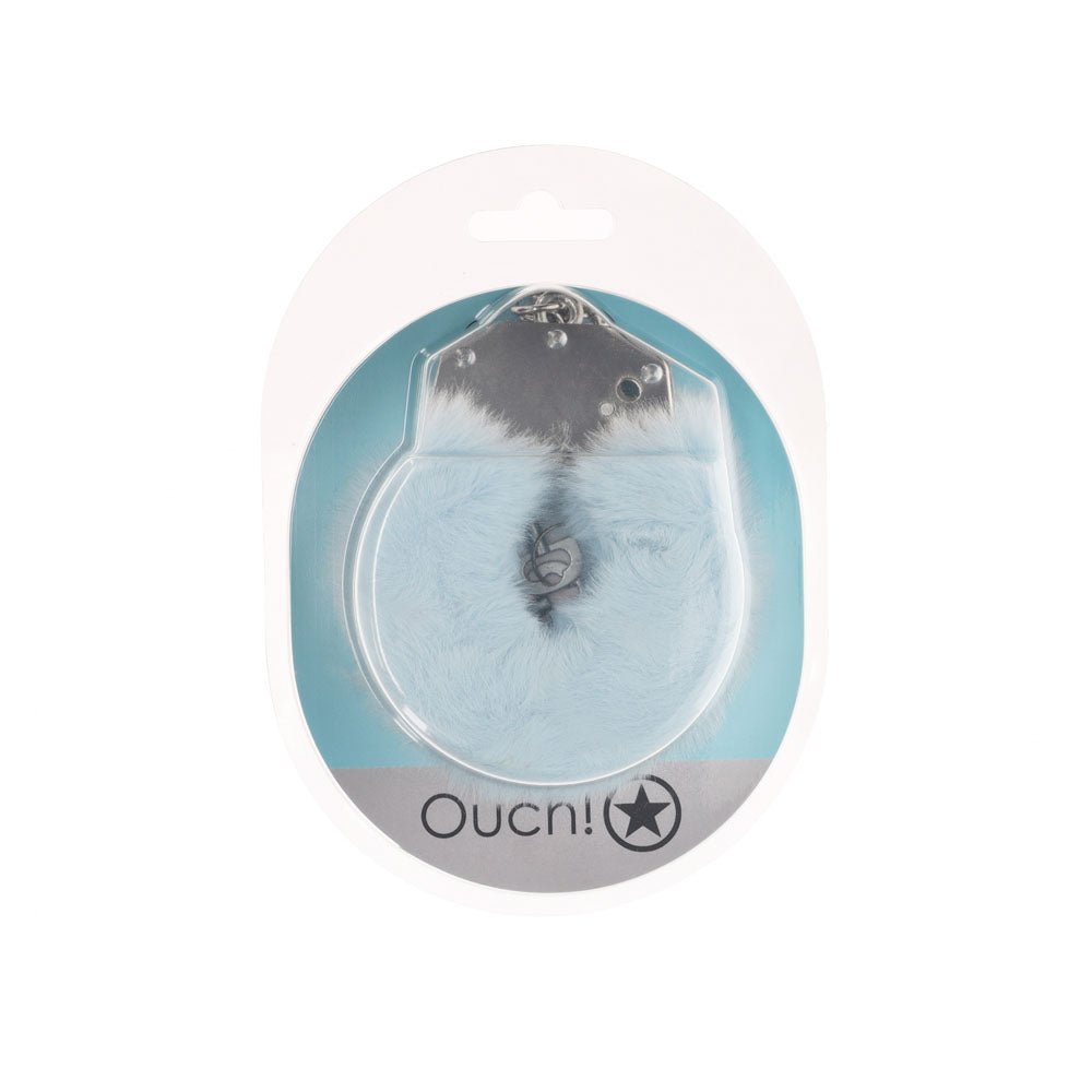 OUCH! Heavy-Duty Fluffy Cuffs - Powder Blue - Powder Blue Fluffy Restraints - Silk and Sin