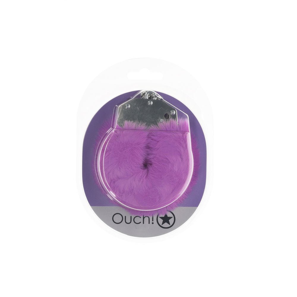 OUCH! Heavy - Duty Fluffy Cuffs - Purple - Purple Fluffy Restraints - silkandsin